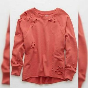 Aerie Ripped Distressed City Sweatshirt Pink